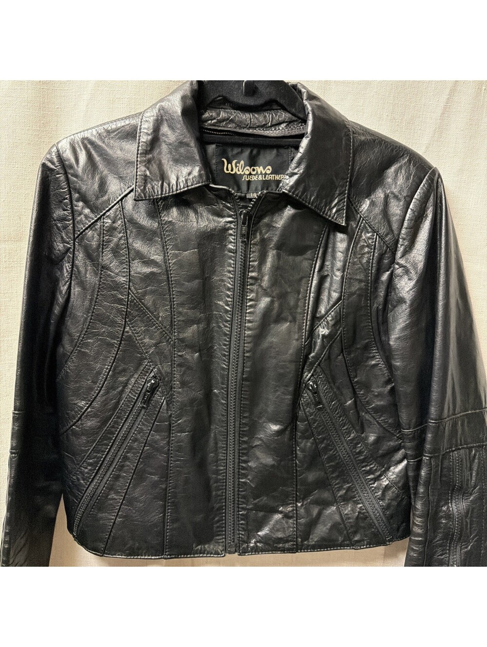 Wilsons Womens Black Leather Cropped Motorcycle Jacket Size Small